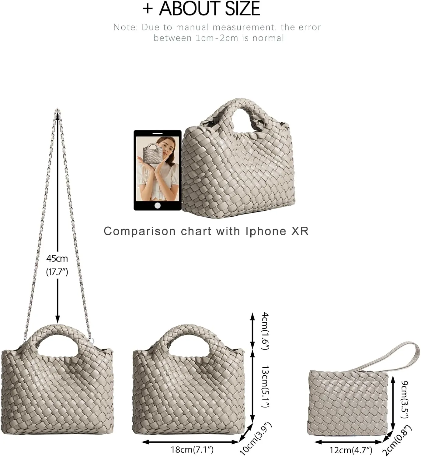 Woven Tote Bag for Women with Coin Purse, Foldable Chain Small Crossbody Handbags, Fashion Shoulder Bag, Hobo Satchel