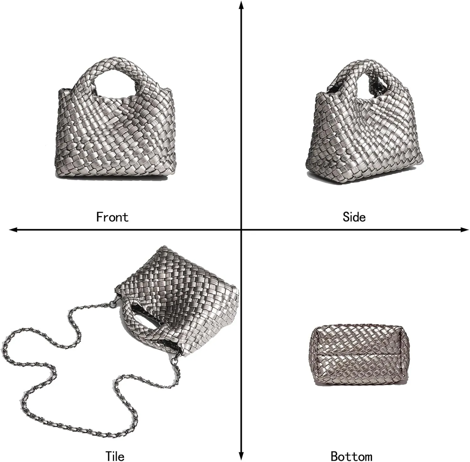 Woven Tote Bag for Women with Coin Purse, Foldable Chain Small Crossbody Handbags, Fashion Shoulder Bag, Hobo Satchel