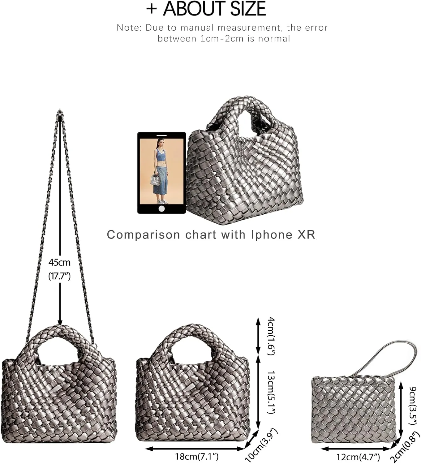 Woven Tote Bag for Women with Coin Purse, Foldable Chain Small Crossbody Handbags, Fashion Shoulder Bag, Hobo Satchel