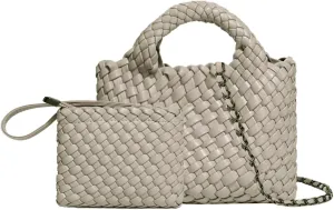 Woven Tote Bag for Women with Coin Purse, Foldable Chain Small Crossbody Handbags, Fashion Shoulder Bag, Hobo Satchel
