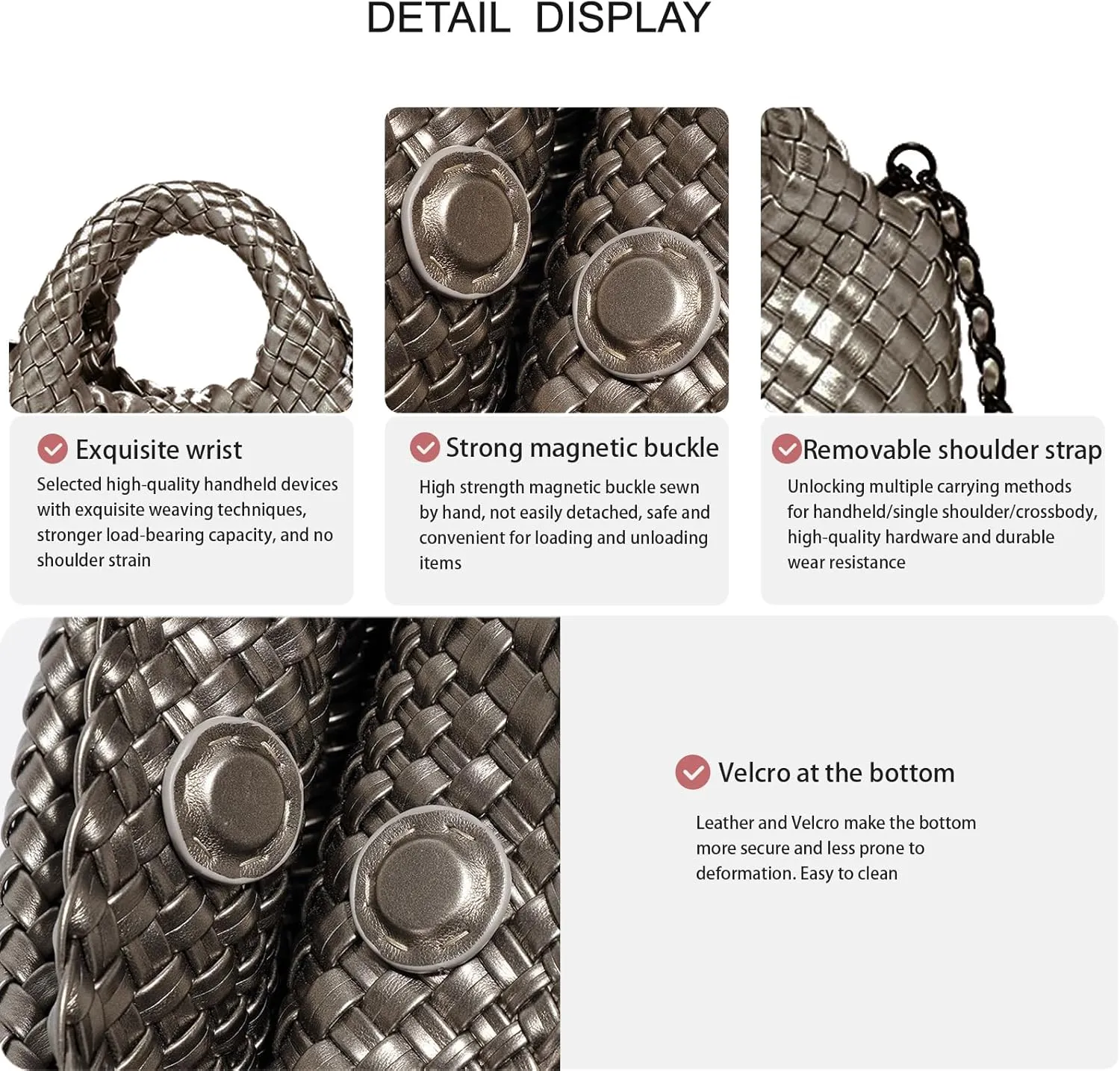 Woven Tote Bag for Women with Coin Purse, Foldable Chain Small Crossbody Handbags, Fashion Shoulder Bag, Hobo Satchel