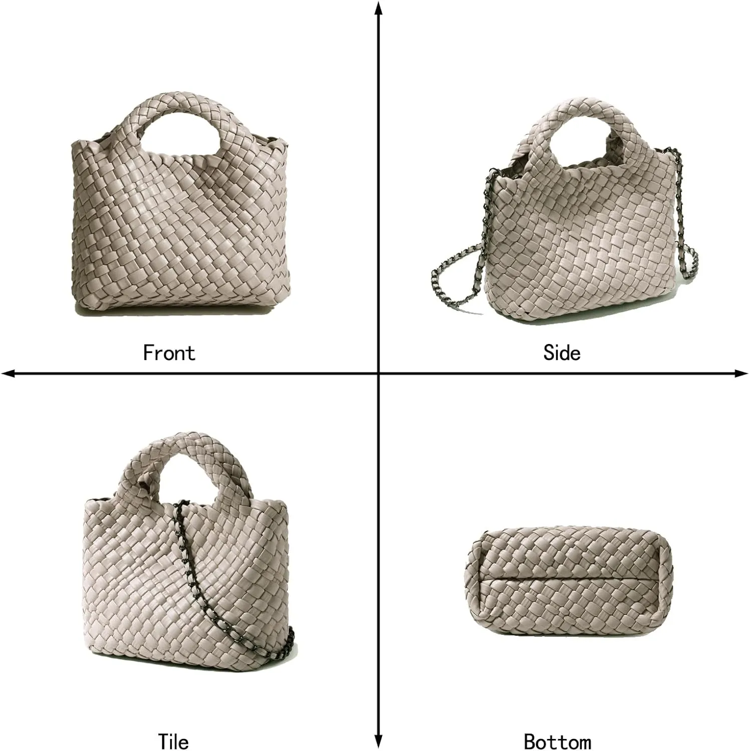 Woven Tote Bag for Women with Coin Purse, Foldable Chain Small Crossbody Handbags, Fashion Shoulder Bag, Hobo Satchel