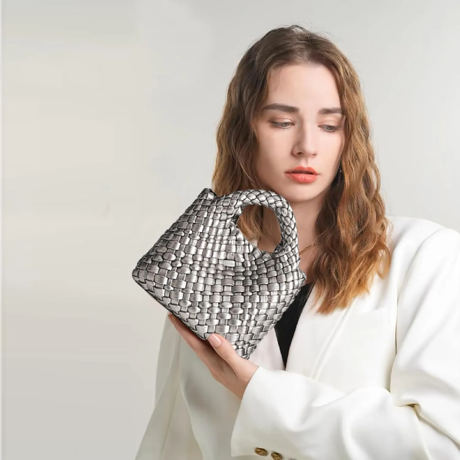Woven Tote Bag for Women with Coin Purse, Foldable Chain Small Crossbody Handbags, Fashion Shoulder Bag, Hobo Satchel