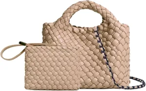 Woven Tote Bag for Women with Coin Purse, Foldable Chain Small Crossbody Handbags, Fashion Shoulder Bag, Hobo Satchel