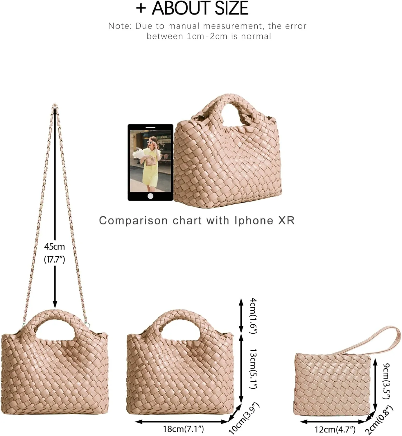 Woven Tote Bag for Women with Coin Purse, Foldable Chain Small Crossbody Handbags, Fashion Shoulder Bag, Hobo Satchel