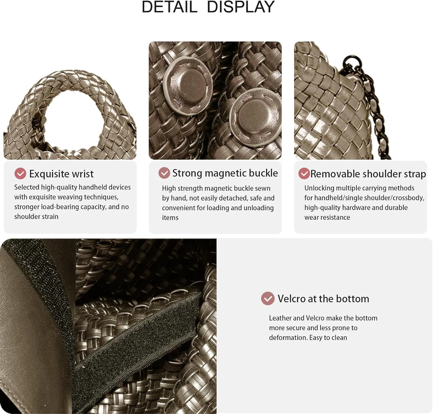 Woven Tote Bag for Women with Coin Purse, Foldable Chain Small Crossbody Handbags, Fashion Shoulder Bag, Hobo Satchel