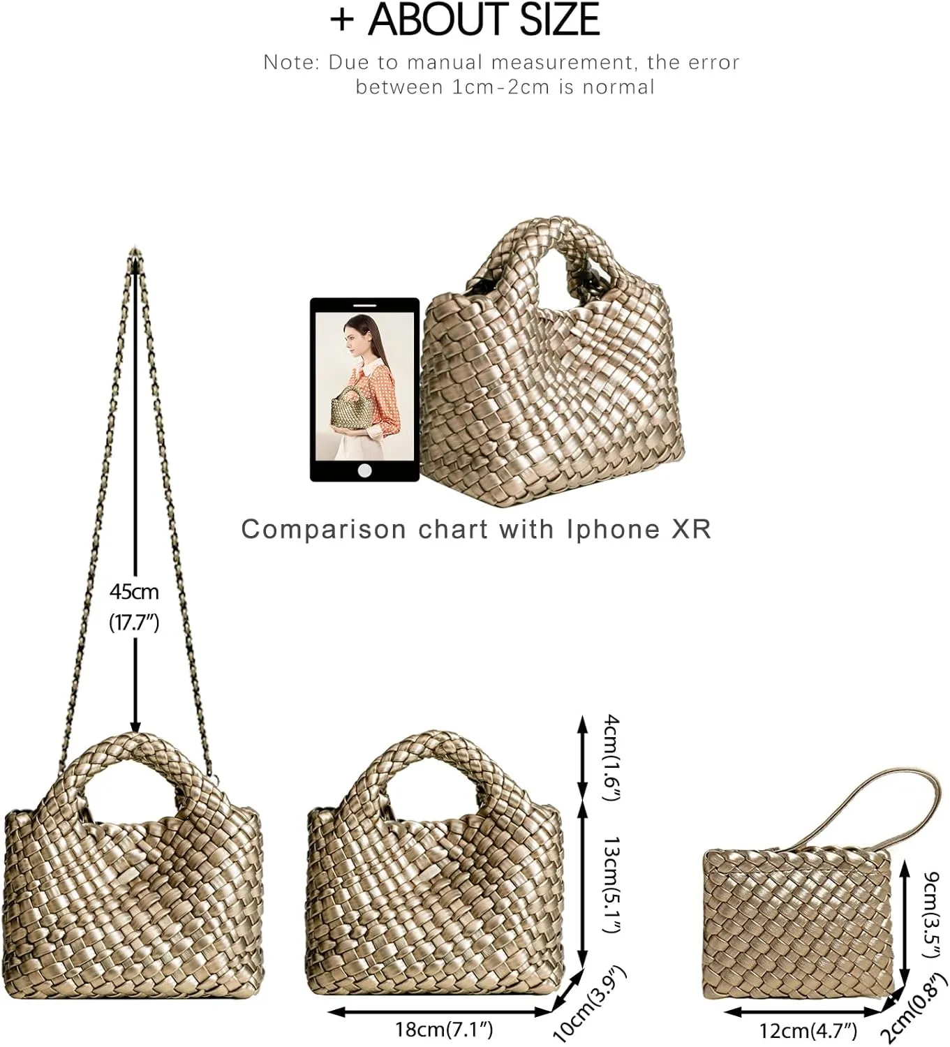Woven Tote Bag for Women with Coin Purse, Foldable Chain Small Crossbody Handbags, Fashion Shoulder Bag, Hobo Satchel