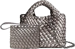 Woven Tote Bag for Women with Coin Purse, Foldable Chain Small Crossbody Handbags, Fashion Shoulder Bag, Hobo Satchel