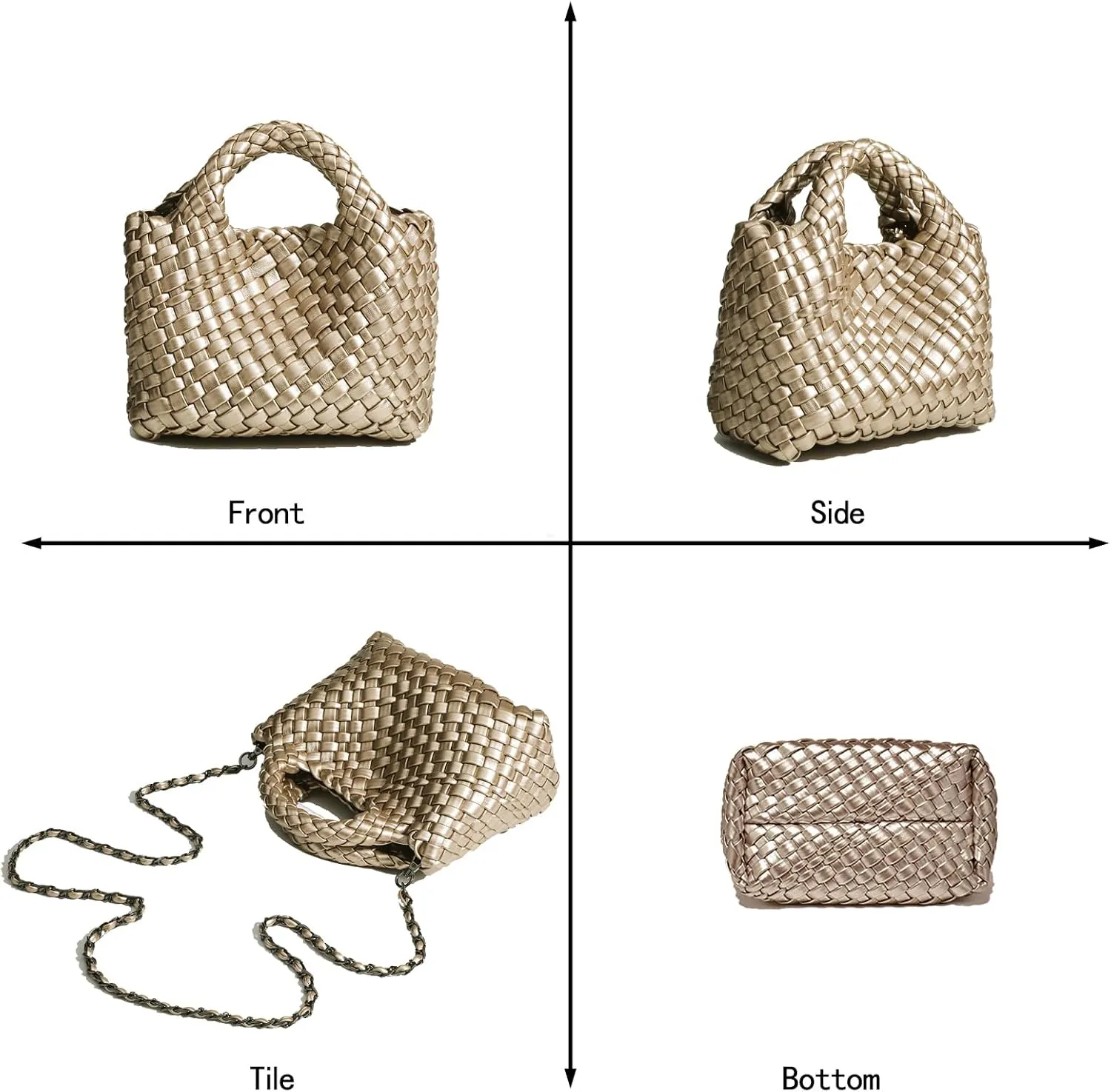 Woven Tote Bag for Women with Coin Purse, Foldable Chain Small Crossbody Handbags, Fashion Shoulder Bag, Hobo Satchel