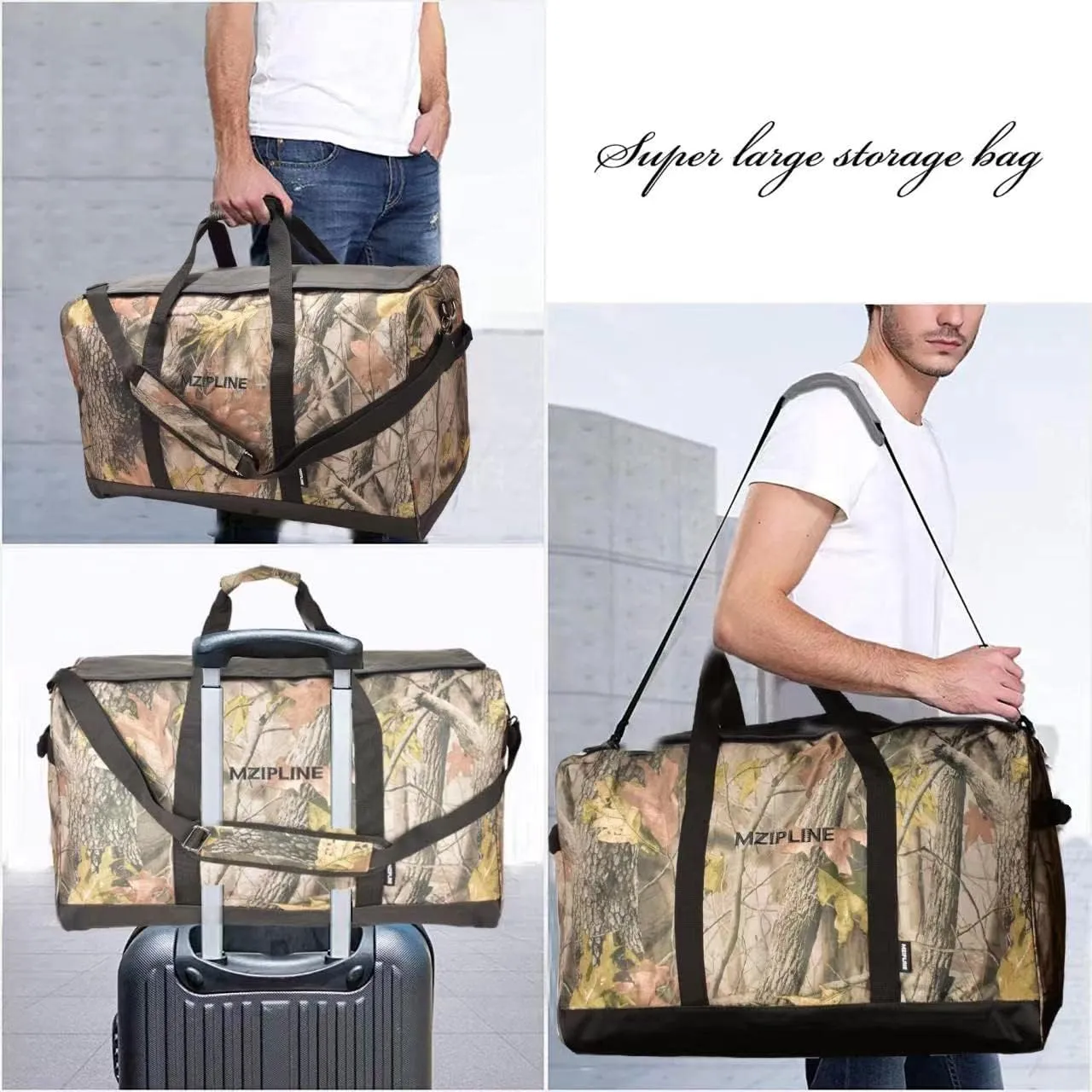 XL Large Duffle Bag Water Resistant Sport Gym Overnight Weekender Bag,Big Capacity Travel Duffel Holdall Bag With Carbon Lining (Camo, Large)