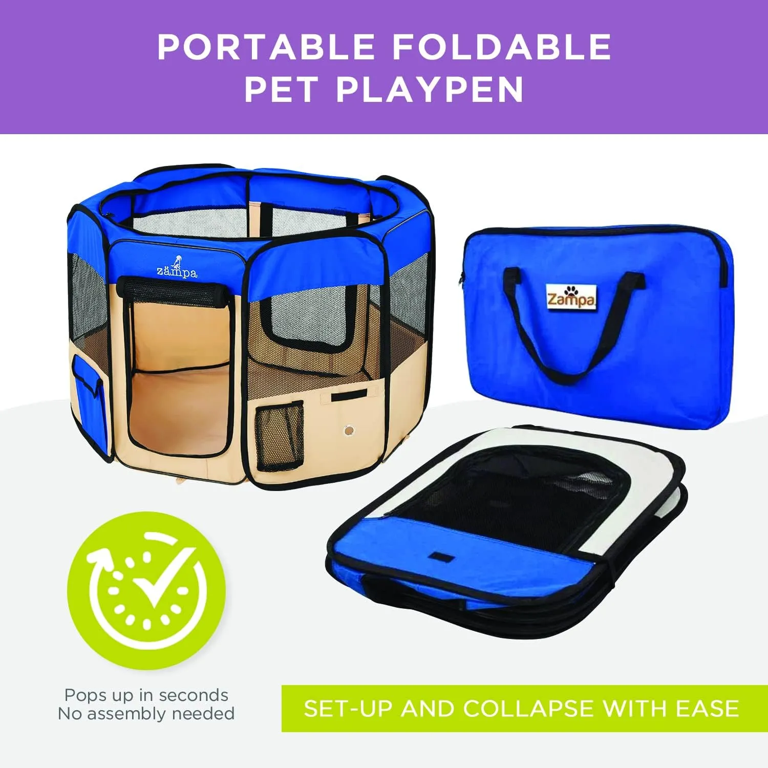 Zampa Puppy Playpen Extra Small 29"x29"x17" Portable Pop Up Playpen for Dog and Cat, Foldable | Indoor/Outdoor Kitten Pen & Travel Pet Carrier   Carrying Case.