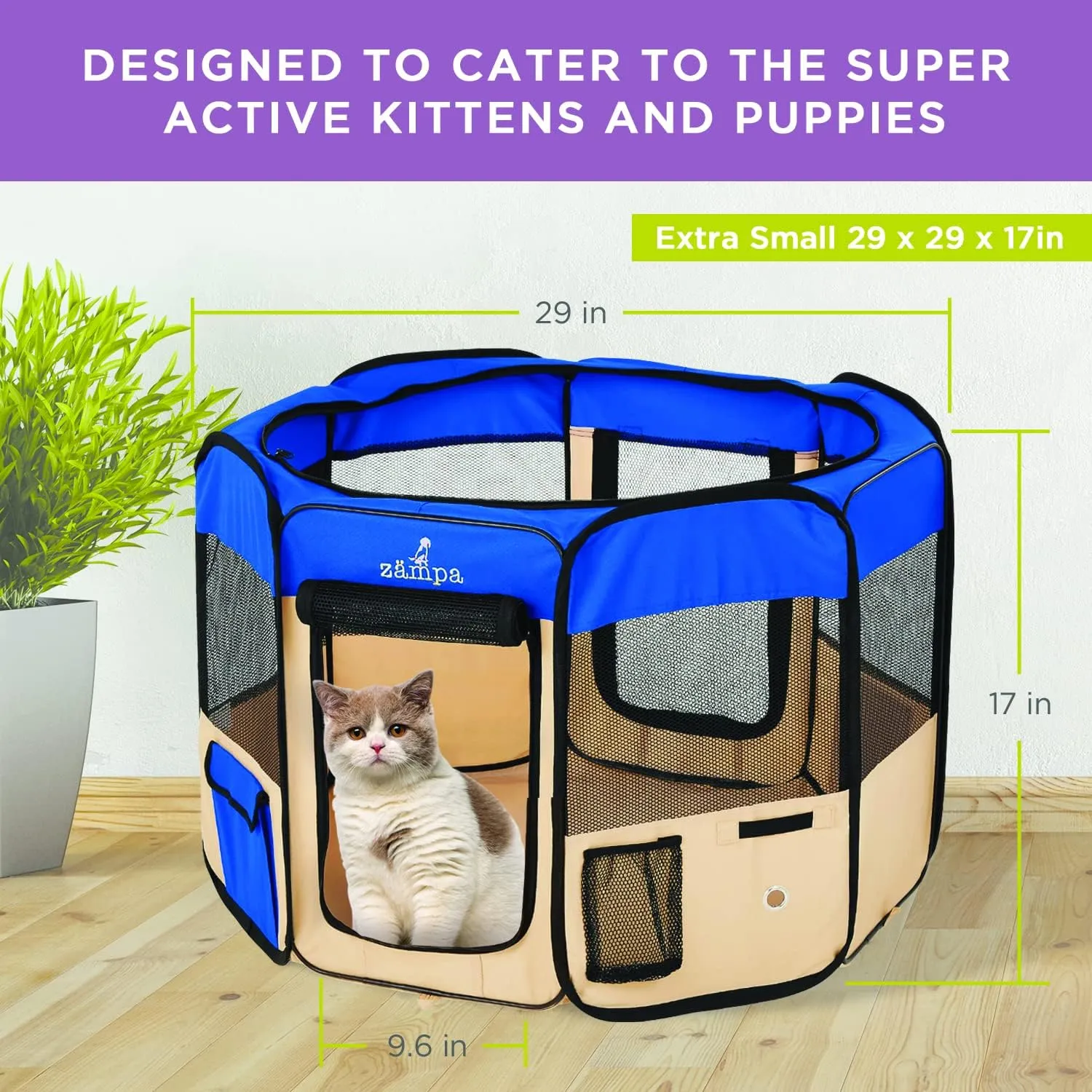 Zampa Puppy Playpen Extra Small 29"x29"x17" Portable Pop Up Playpen for Dog and Cat, Foldable | Indoor/Outdoor Kitten Pen & Travel Pet Carrier   Carrying Case.