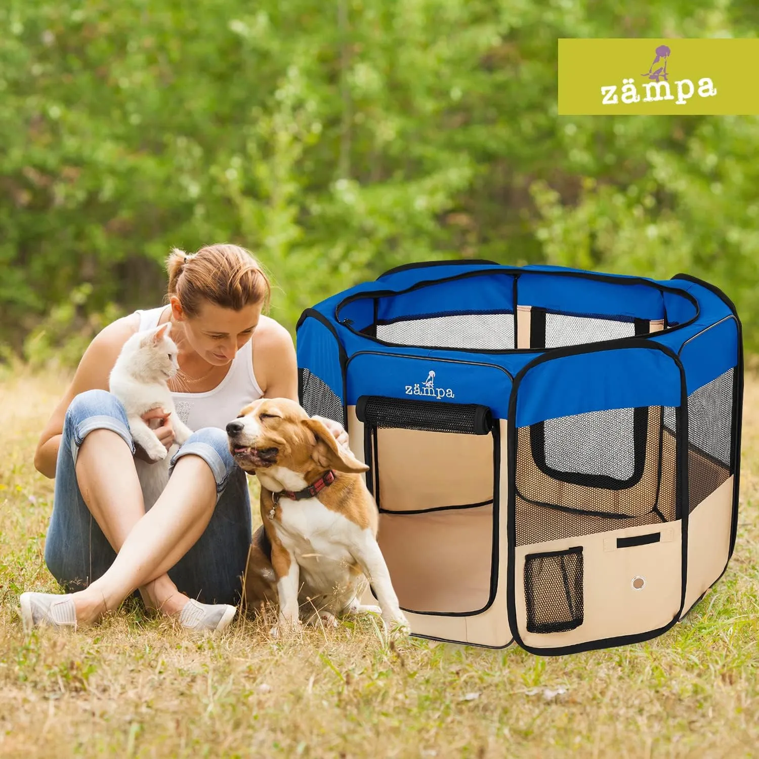Zampa Puppy Playpen Extra Small 29"x29"x17" Portable Pop Up Playpen for Dog and Cat, Foldable | Indoor/Outdoor Kitten Pen & Travel Pet Carrier   Carrying Case.