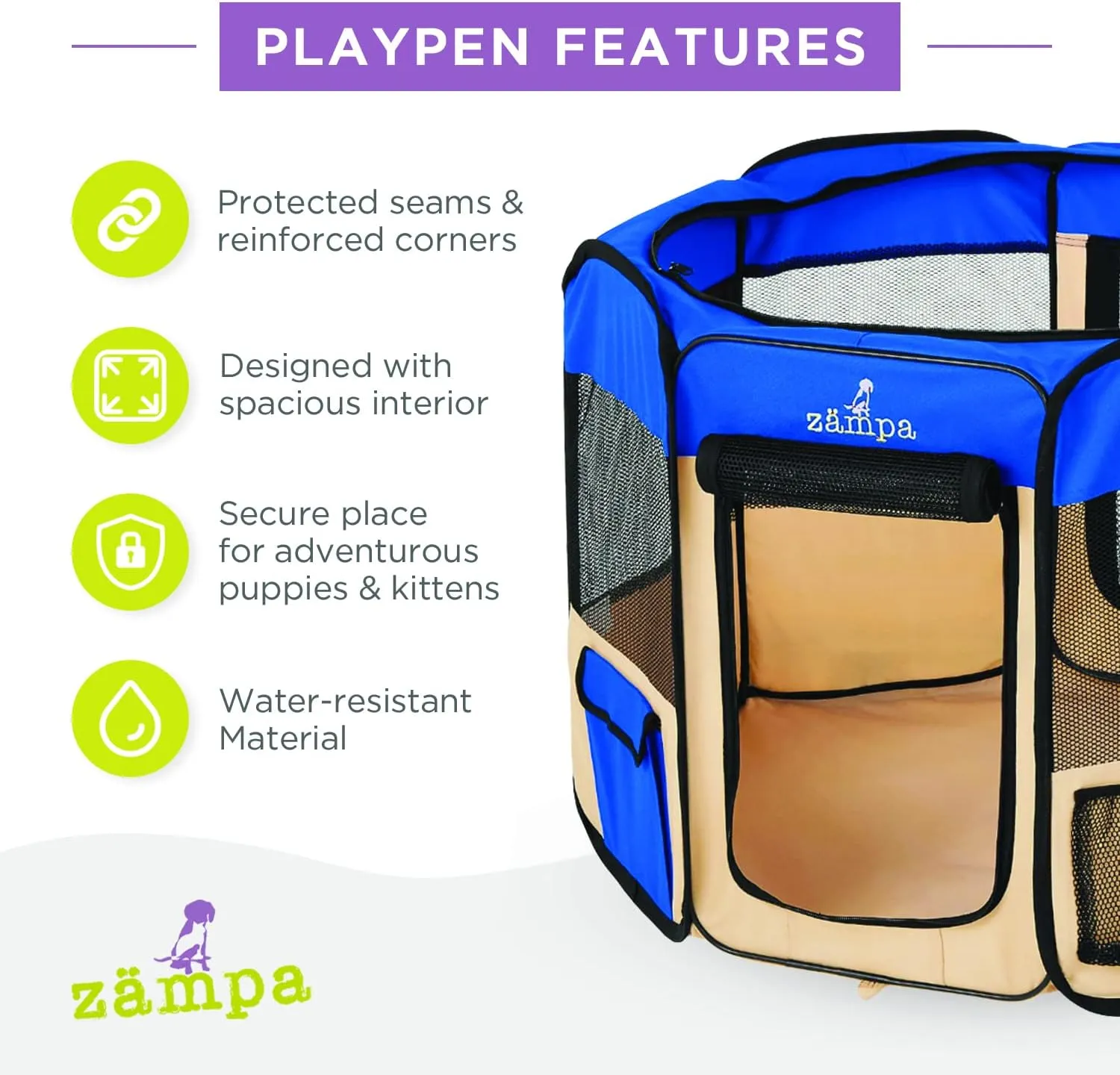 Zampa Puppy Playpen Extra Small 29"x29"x17" Portable Pop Up Playpen for Dog and Cat, Foldable | Indoor/Outdoor Kitten Pen & Travel Pet Carrier   Carrying Case.