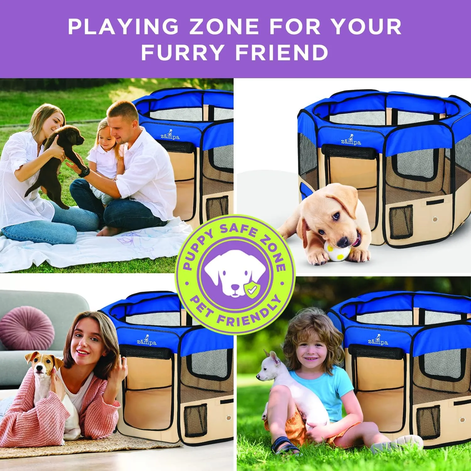 Zampa Puppy Playpen Extra Small 29"x29"x17" Portable Pop Up Playpen for Dog and Cat, Foldable | Indoor/Outdoor Kitten Pen & Travel Pet Carrier   Carrying Case.