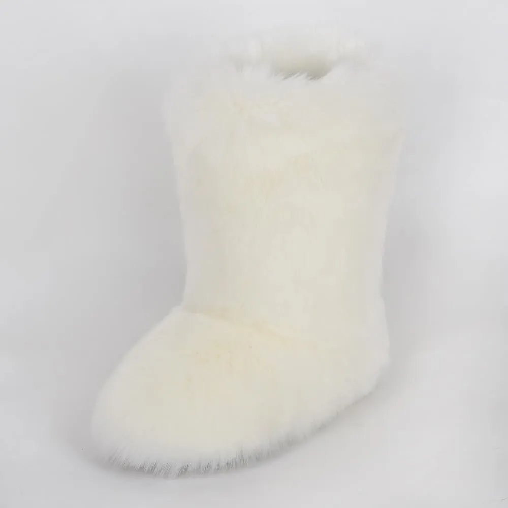 ZSGYCHCY Women's Faux Fur Boots Winter Fuzzy Fluffy Warm Furry Snow Boots Flat Shoes