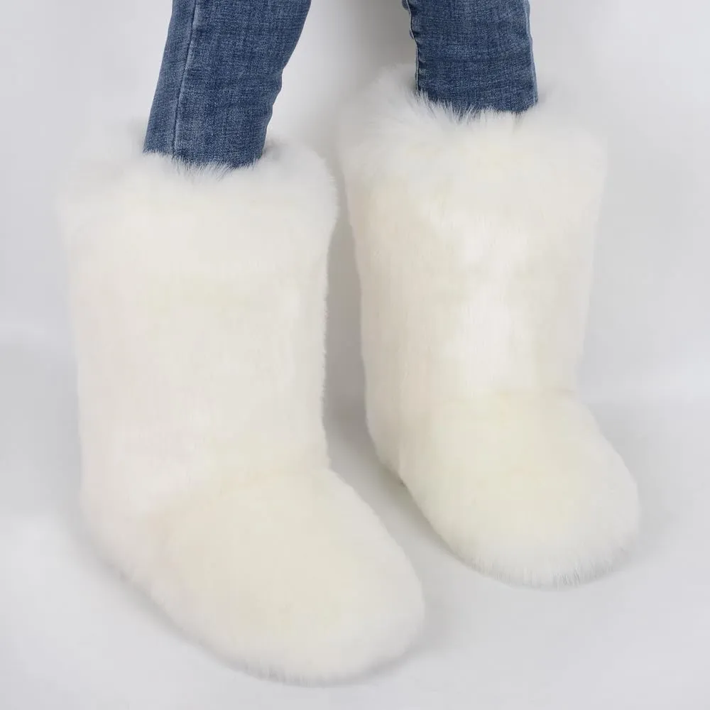 ZSGYCHCY Women's Faux Fur Boots Winter Fuzzy Fluffy Warm Furry Snow Boots Flat Shoes