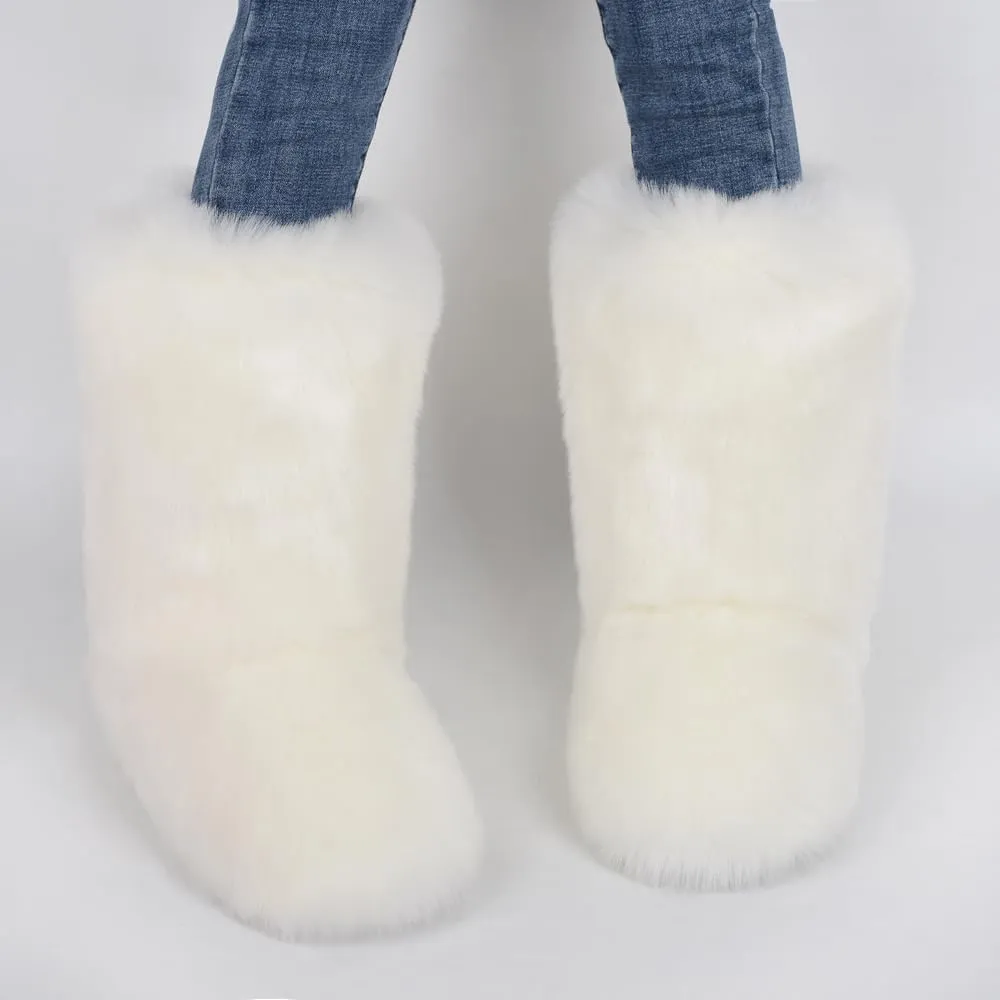 ZSGYCHCY Women's Faux Fur Boots Winter Fuzzy Fluffy Warm Furry Snow Boots Flat Shoes